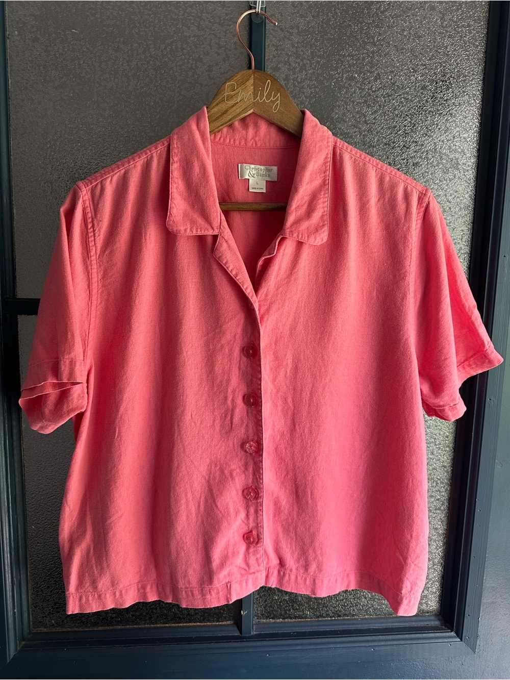Christopher & Banks Pink Short Sleeve Button-Down Shirt
